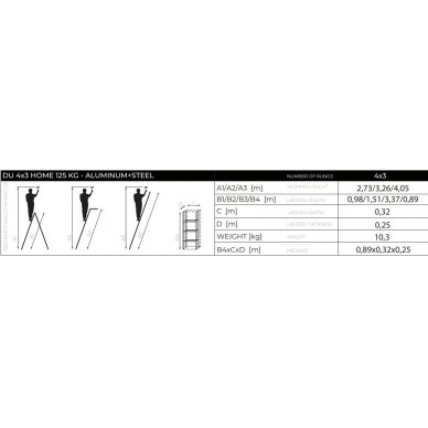 Alumīnija un tērauda universālās kāpnes, Drabest HOME 4x3, 125 kg 4