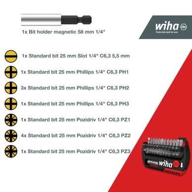 Antgalių rinkinys WIHA FlipSelector  Phillips, Pozidriv, 13 vnt., 1/4" su diržo segtuku 1