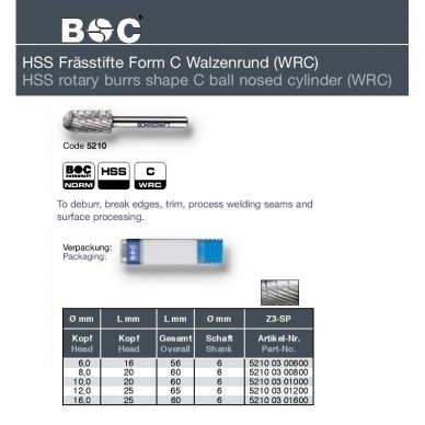 HSS freza cilindrinės C formos BOHRCRAFT (Ø 10 mm) 1