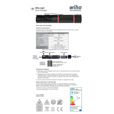 Daugiafunkcinis žibintuvėlis WIHA, LED, UV ir Lazerio šviesa, su magnetu 5