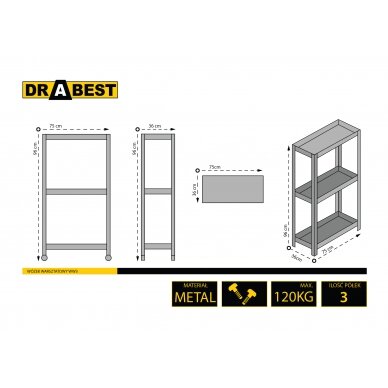 DRABEST Мобильная тележка для мастерских, 3 полки, 120 кг! 1