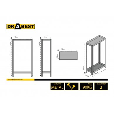 DRABEST Мобильная тележка для мастерских, 2 полки, 90 кг! 6