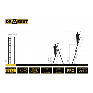 Kaheosaline multifunktsionaalne redel DRABEST 2x10 PRO  5