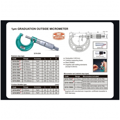 Išorinis mikrometras Insize (0-25 mm) 1