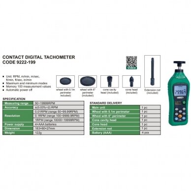 Digitaalne, kontakttahhomeeter Insize 50 ~ 19999RPM 1