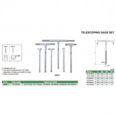 Teleskopisko mērinstrumentu komplekts Izmērs (6 gab.), 8-150mm 1