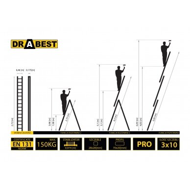 Trijų dalių daugiafunkcinės kopėčios DRABEST „PRO“ 3x10 1