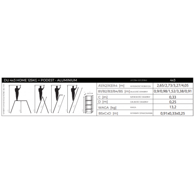 Universalios aliuminio kopėčios, Drabest HOME 4x3 + PLATFORMA, 125 kg 4