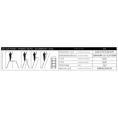 Universalios aliuminio-plieno kopėčios, Drabest HOME 4x3 + PLATFORMA, 125 kg 5